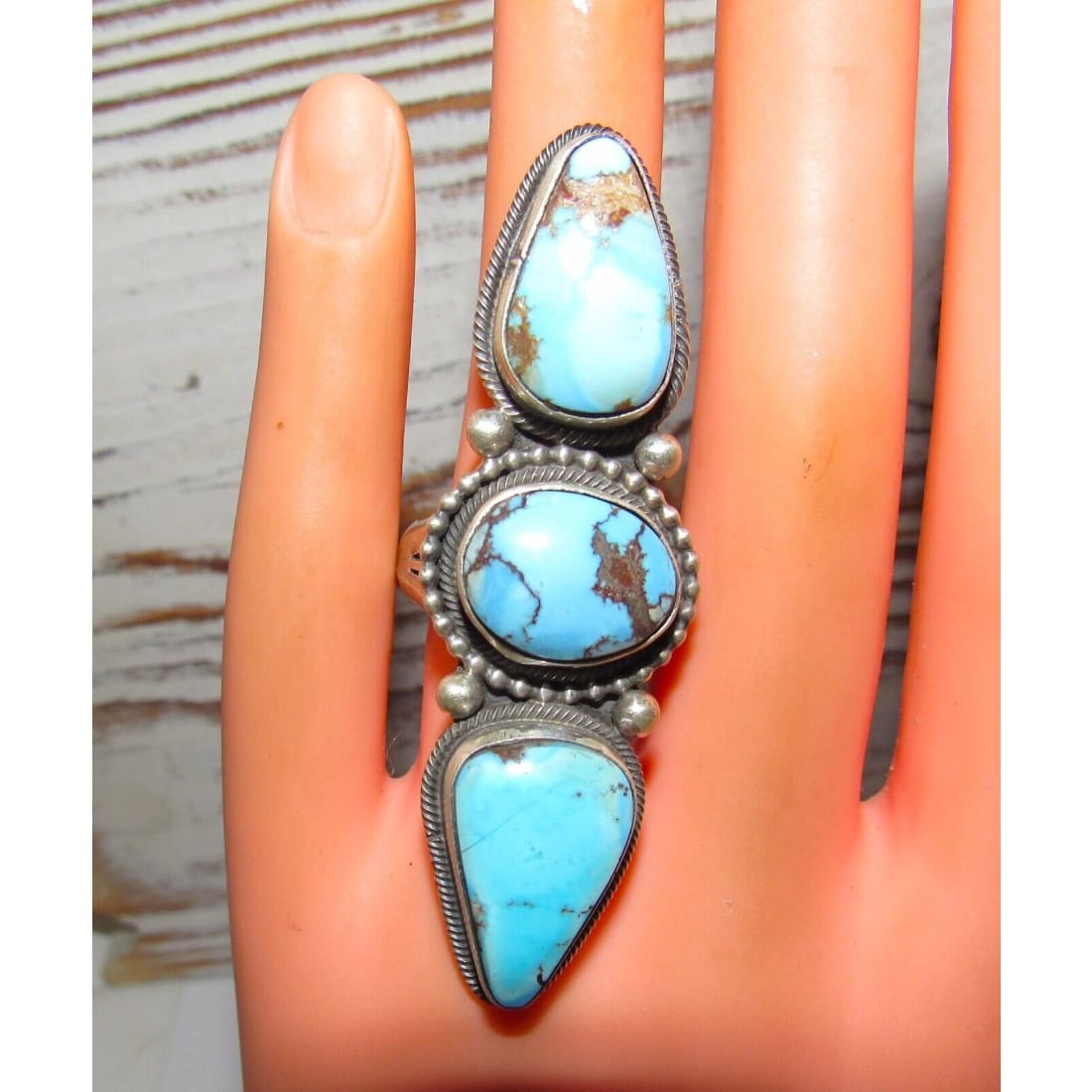 Navajo Golden Hills Turquoise Statement Ring Sz 8 Sterling