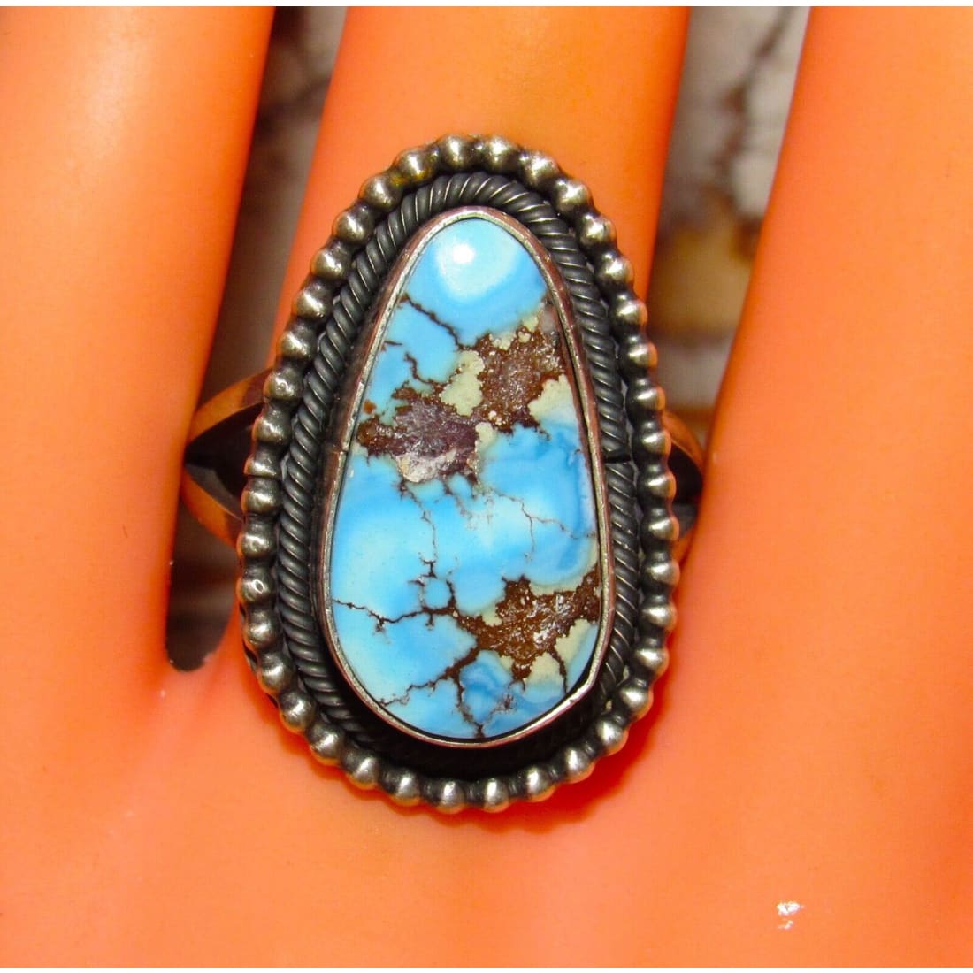Navajo Golden Hills Turquoise Statement Ring Sz 9 Sterling