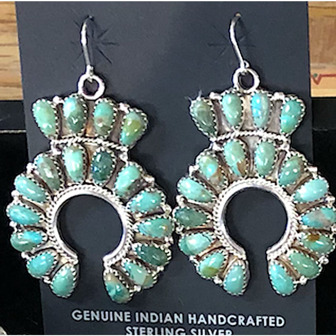 Navajo Green Turquoise Cluster Naja Dangle Earrings Sterling