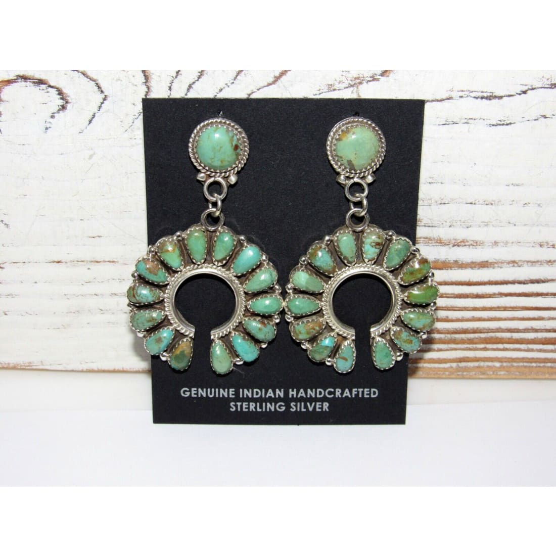 Navajo Green Turquoise Cluster Naja Dangle Earrings Sterling