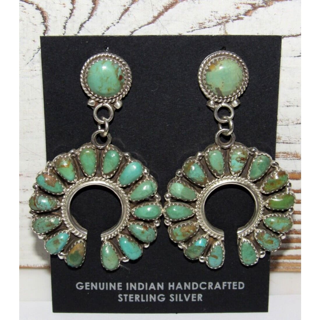 Navajo Green Turquoise Cluster Naja Dangle Earrings Sterling