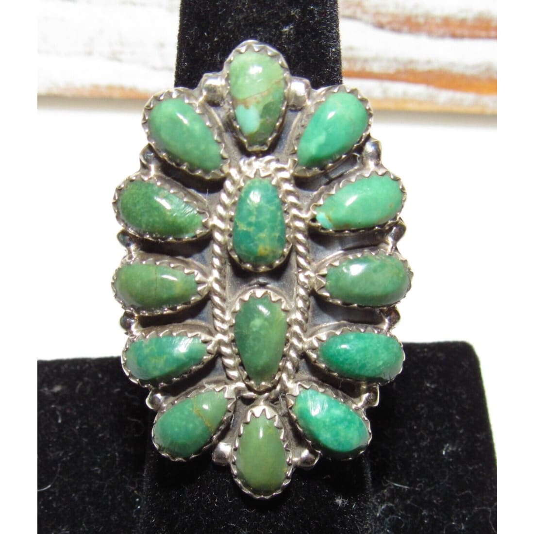 Navajo Green Turquoise Cluster Ring Sz 6.5 Sterling Silver