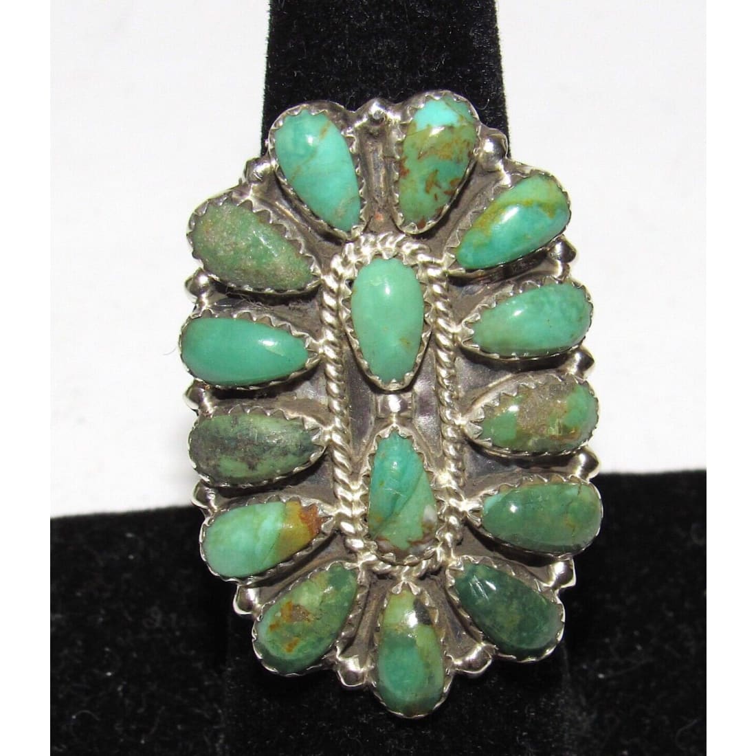 Navajo Green Turquoise Cluster Ring Sz 7 Sterling Silver