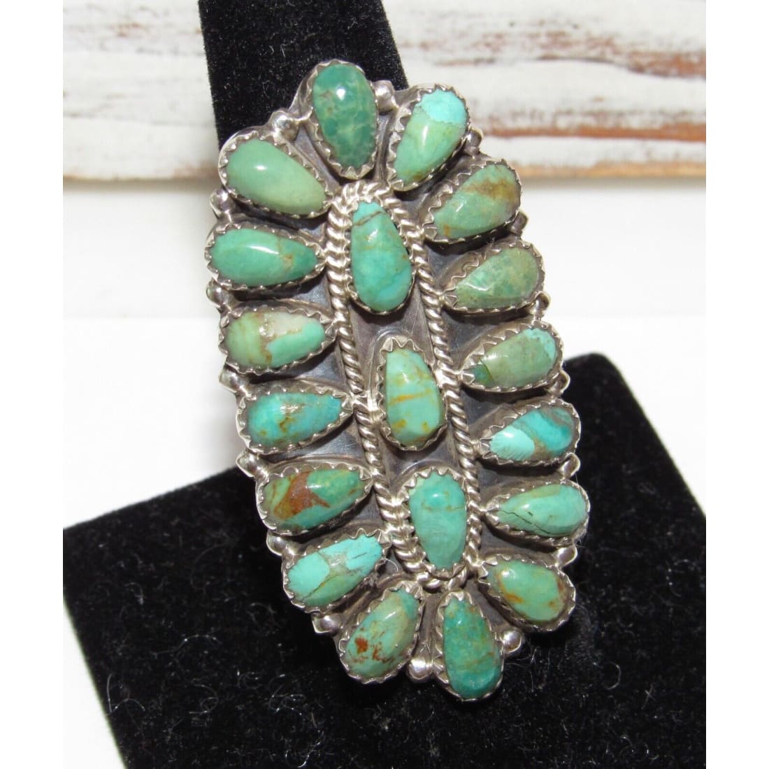 Navajo Green Turquoise Statement Cluster Ring Sz 7.5