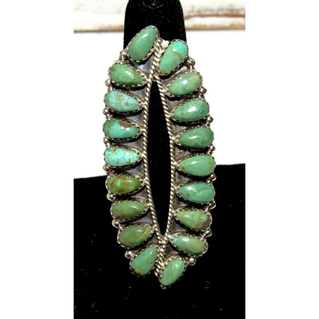 Navajo Green Turquoise Statement Cluster Ring Sz 8 Sterling