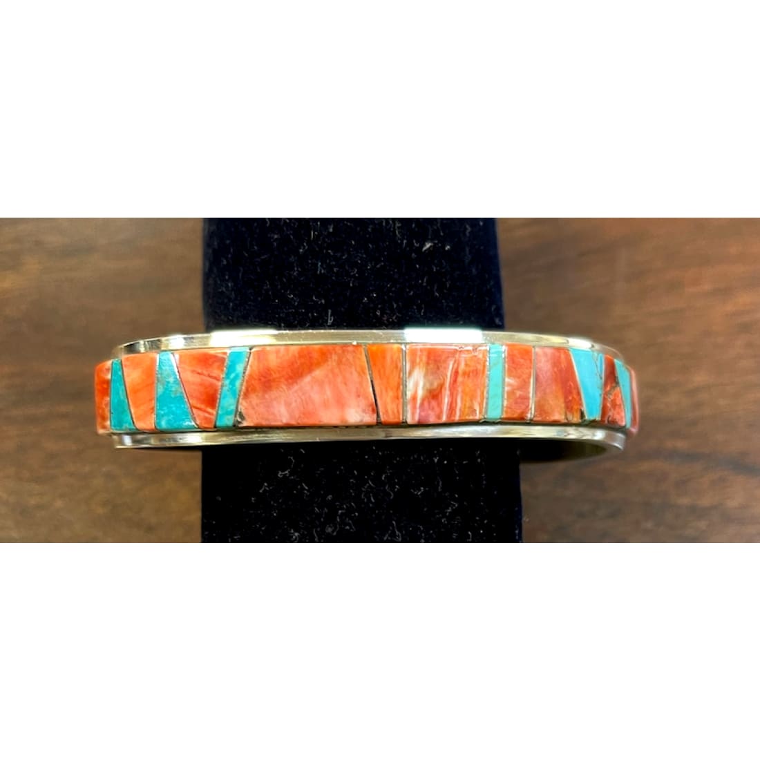 Navajo Inlay Bracelet Red & Orage Spiny Turquoise Sterling