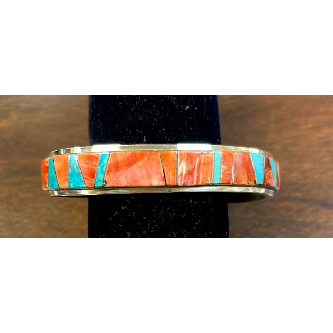 Navajo Inlay Bracelet Red & Orage Spiny Turquoise Sterling