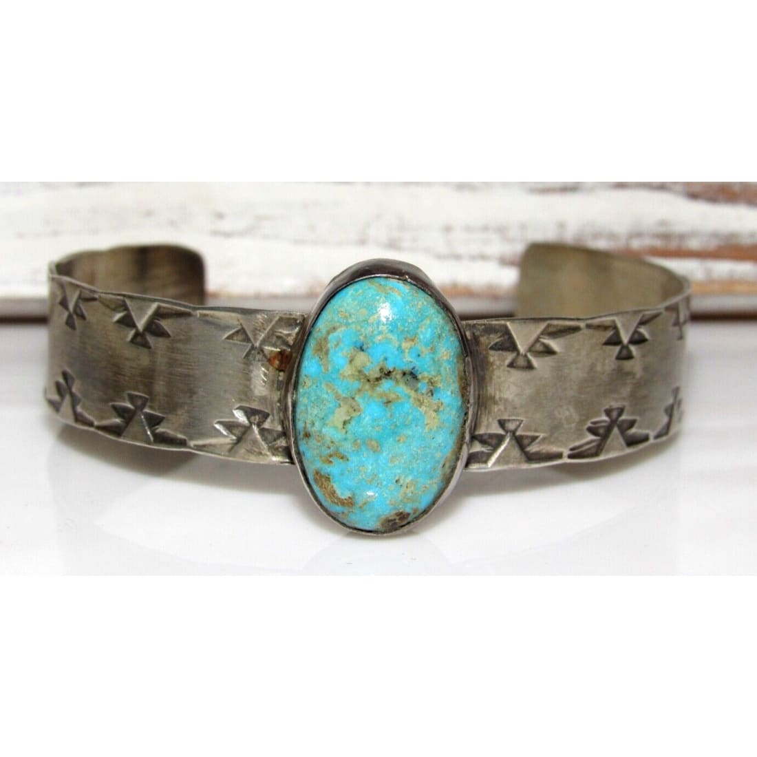 Navajo Ithaca Peak Turquoise Cuff Bracelet Sterling Silver
