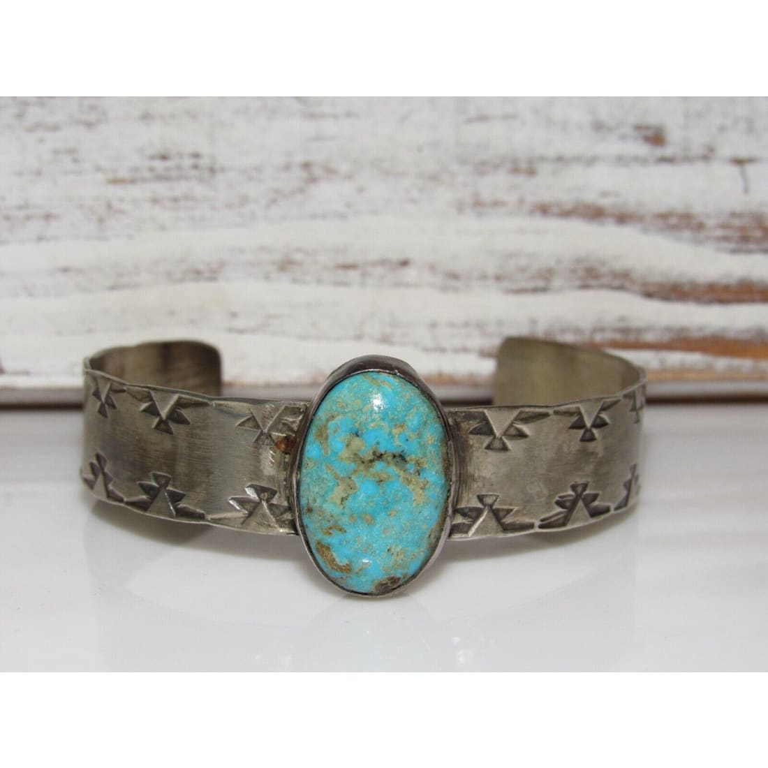 Navajo Ithaca Peak Turquoise Cuff Bracelet Sterling Silver