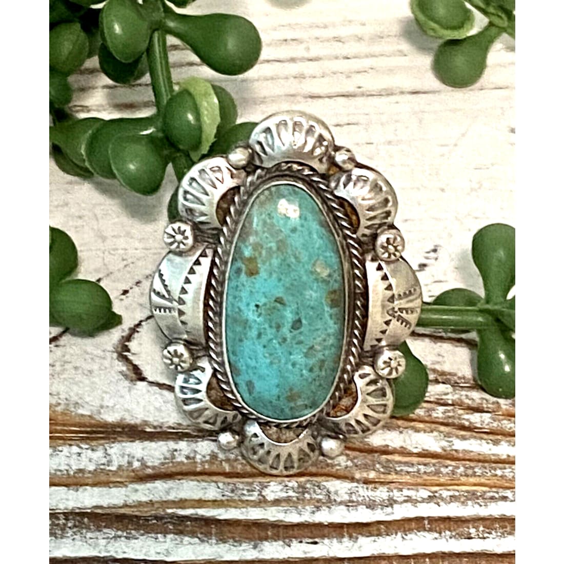 Navajo Ithaca Peak Turquoise Statement Ring Sz 7.5 Sterling
