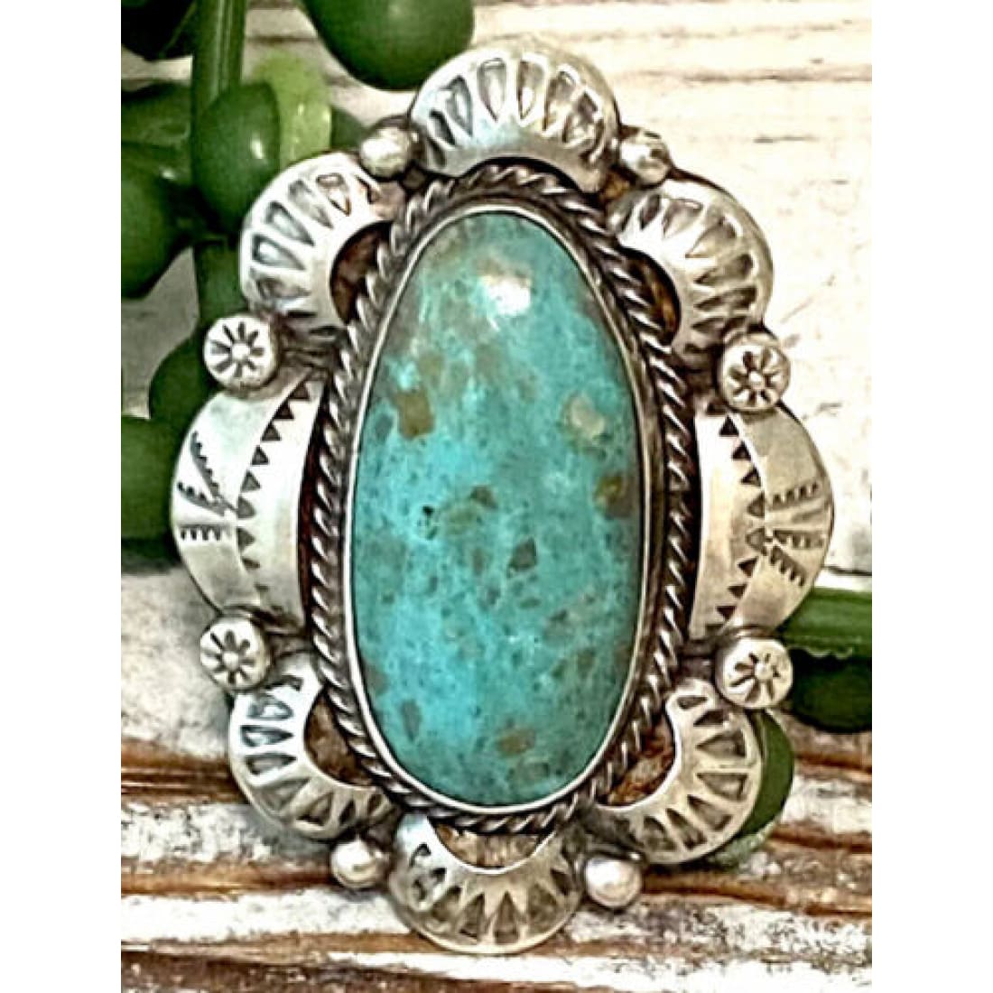Navajo Ithaca Peak Turquoise Statement Ring Sz 7.5 Sterling
