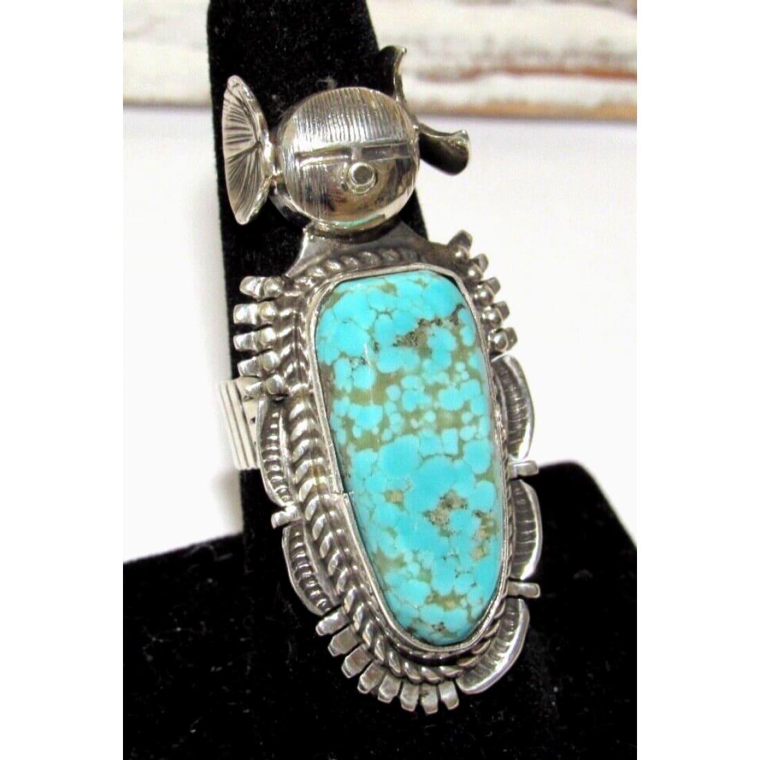 Navajo Kachina Ring Sz 7.5 Numer 8 Turquoise Sterling Bennie