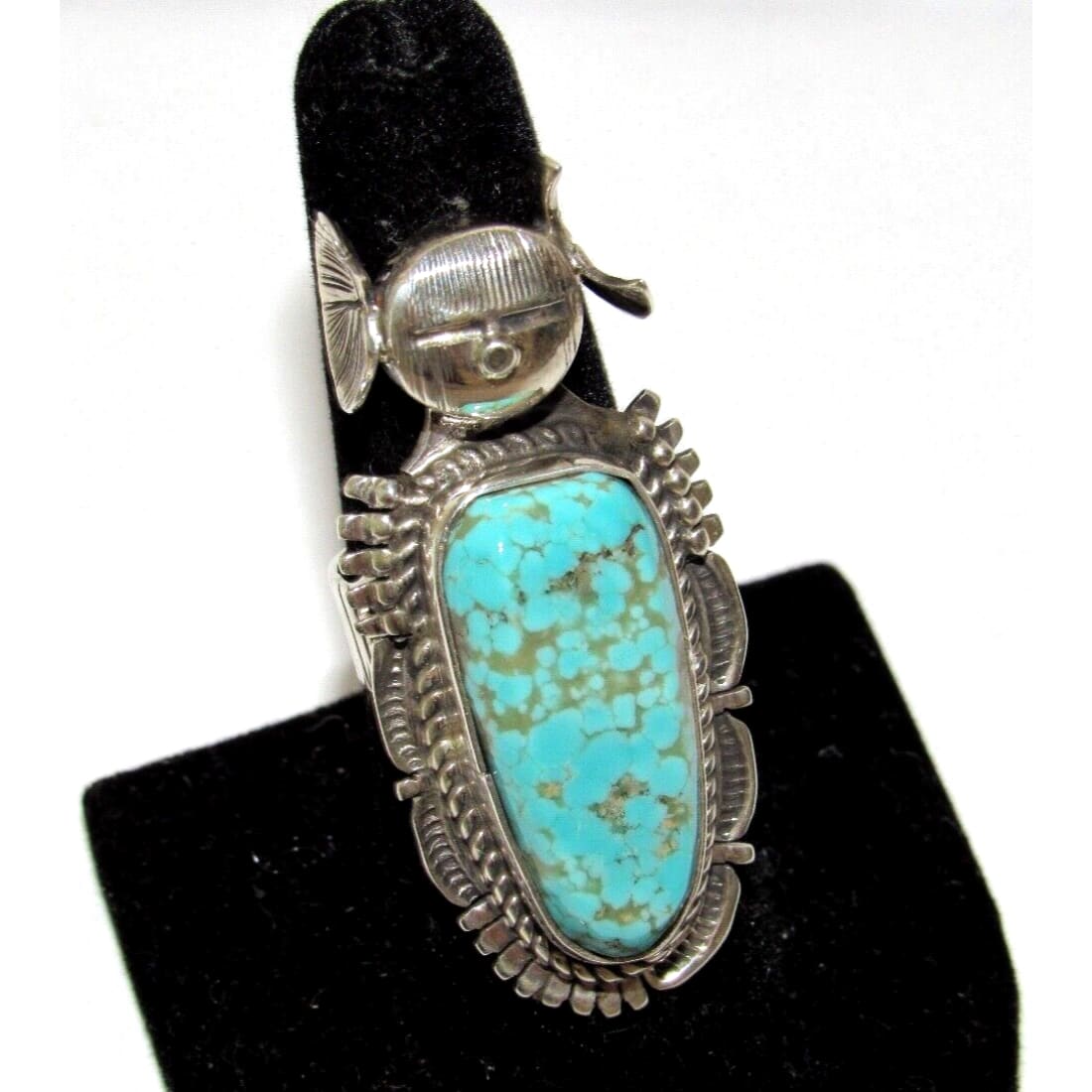 Navajo Kachina Ring Sz 7.5 Numer 8 Turquoise Sterling Bennie