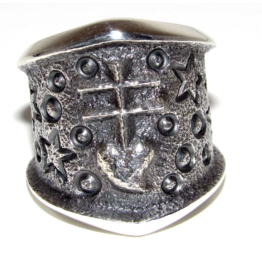 Navajo Kevin Yazzie Pueblo Cross Ring Size 8 Sand Cast Tufa