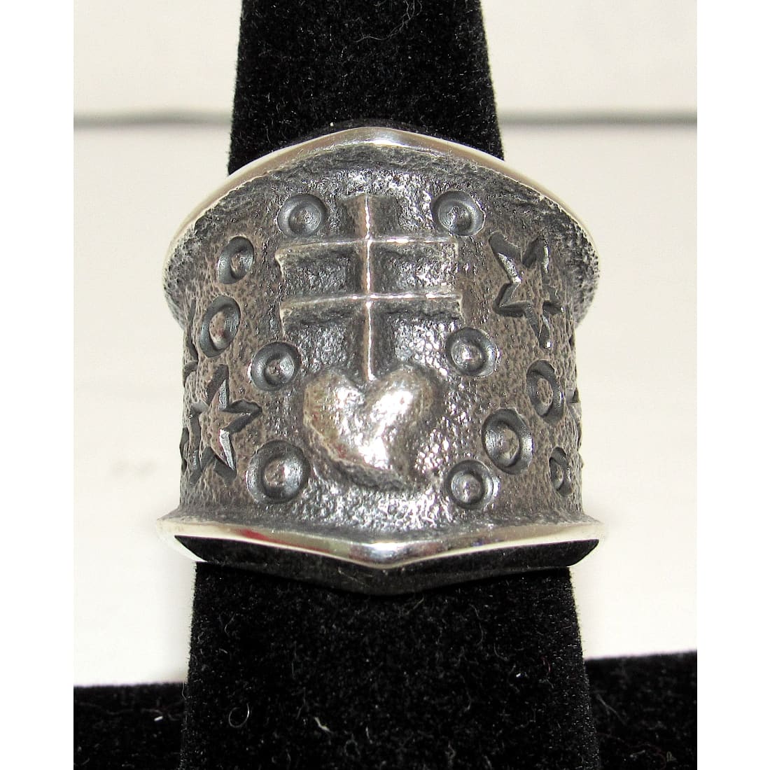 Navajo Kevin Yazzie Pueblo Cross Ring Size 8 Sand Cast Tufa