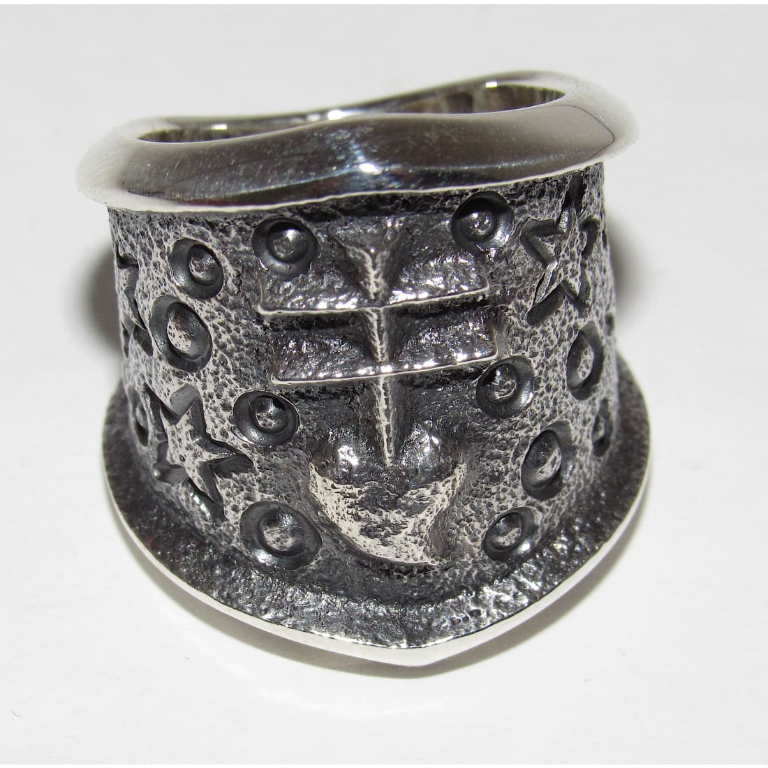 Navajo Kevin Yazzie Pueblo Cross Ring Size 8 Sand Cast Tufa