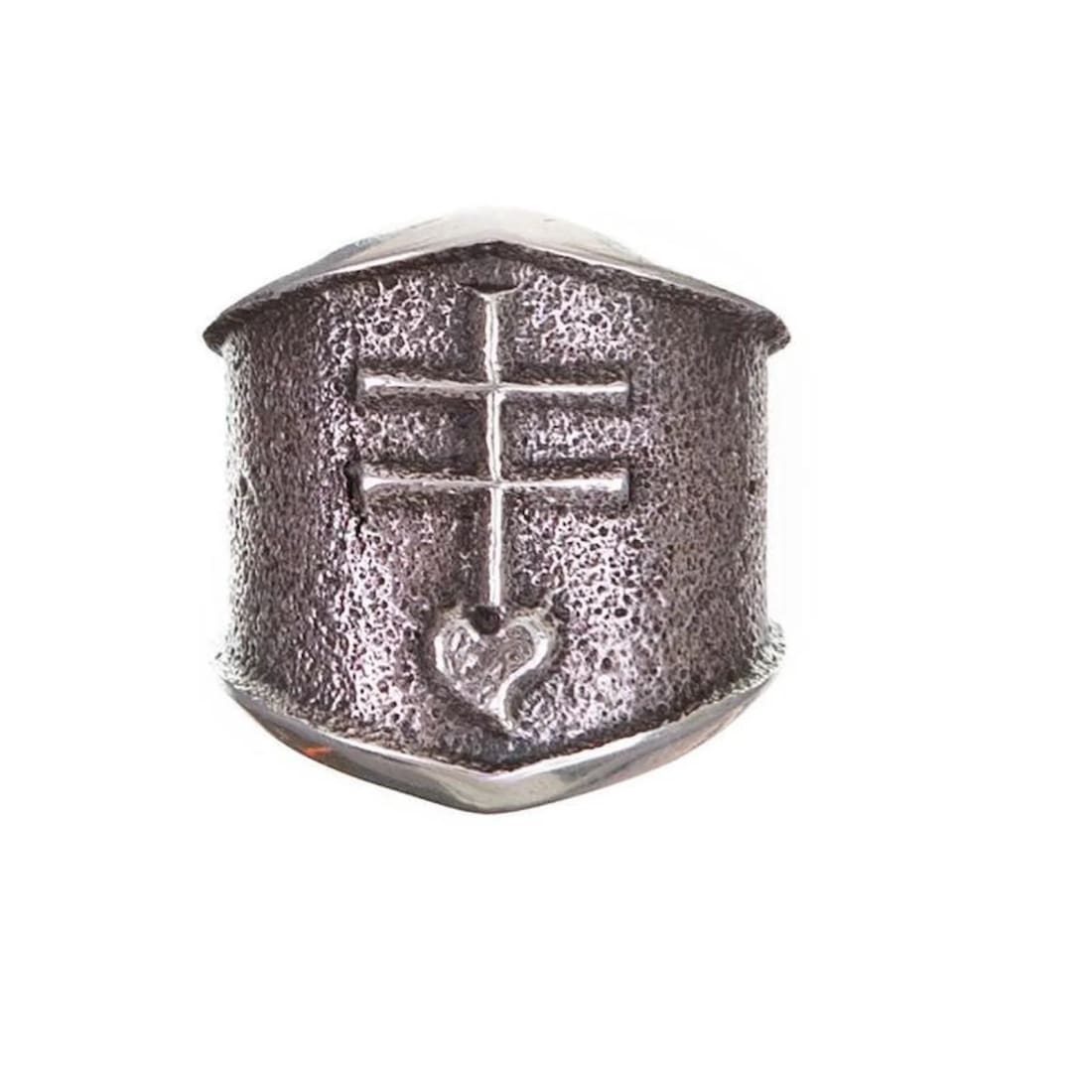 Navajo Kevin Yazzie Pueblo Cross Ring Size 9 Sand Cast Tufa