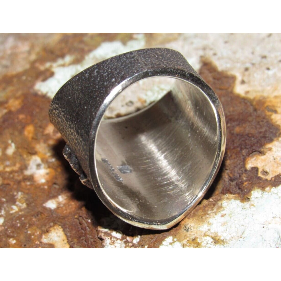 Navajo Kevin Yazzie Zia Symbol Ring Size 8 Sand Cast Tufa