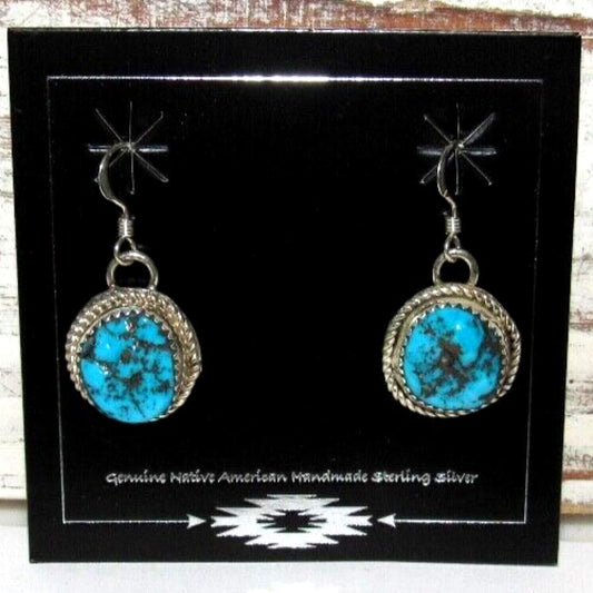 Navajo Kingman Dangle Drop Earrings Sterling Silver D.