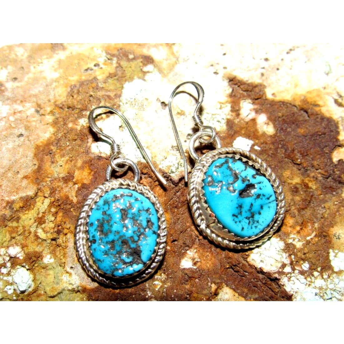 Navajo Kingman Dangle Drop Earrings Sterling Silver D.