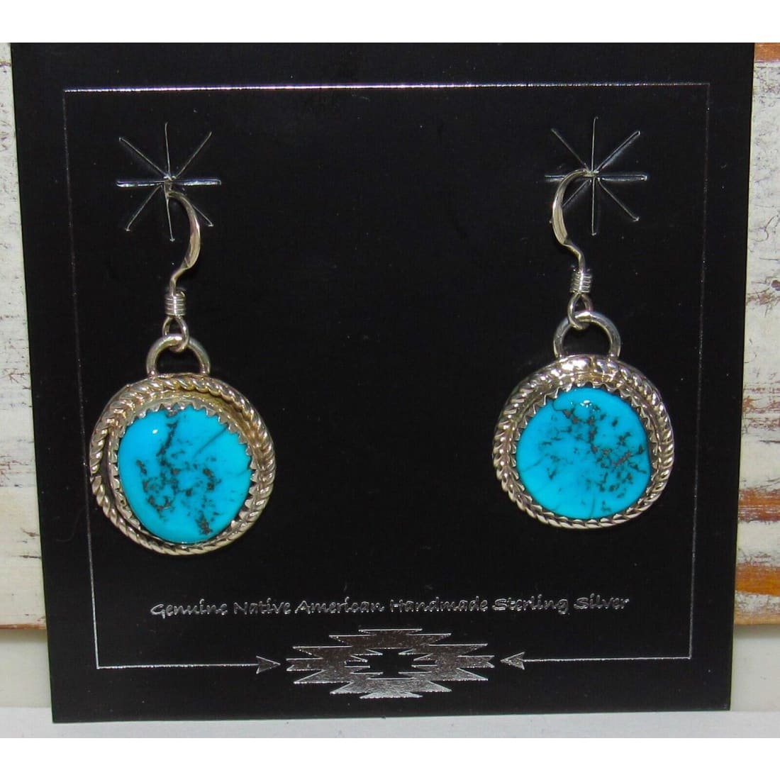 Navajo Kingman Dangle Drop Earrings Sterling Silver D.