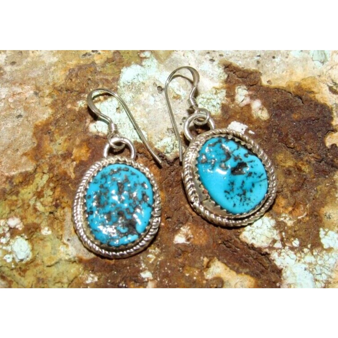Navajo Kingman Dangle Drop Earrings Sterling Silver D.