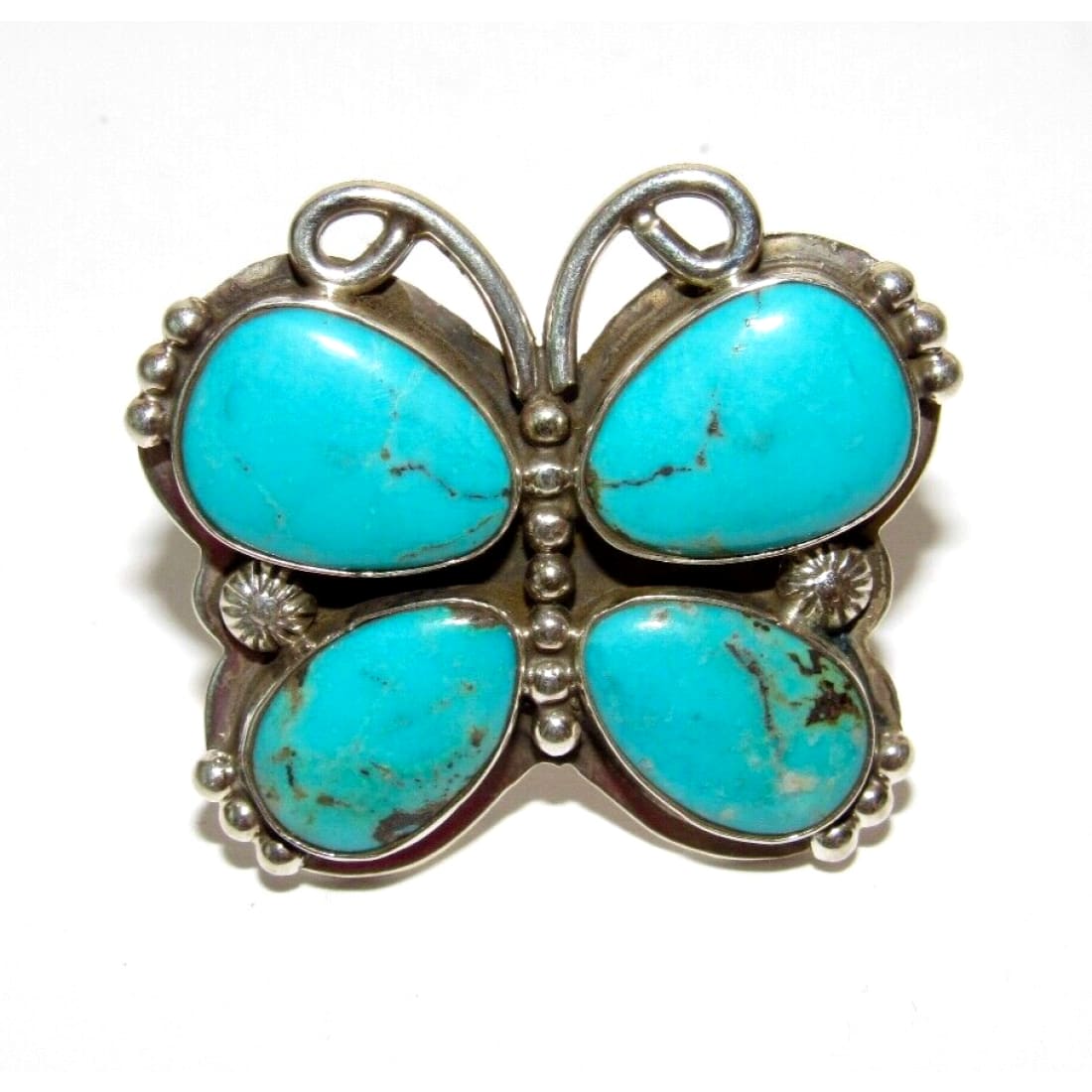Navajo Kingman Turquoise Butterfly Adjustable Ring Sz 7