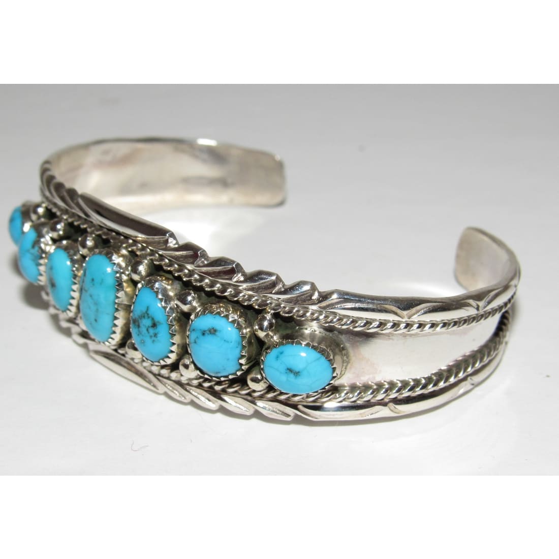 Navajo Kingman Turquoise Cluster Cuff Bracelet A. Chapo