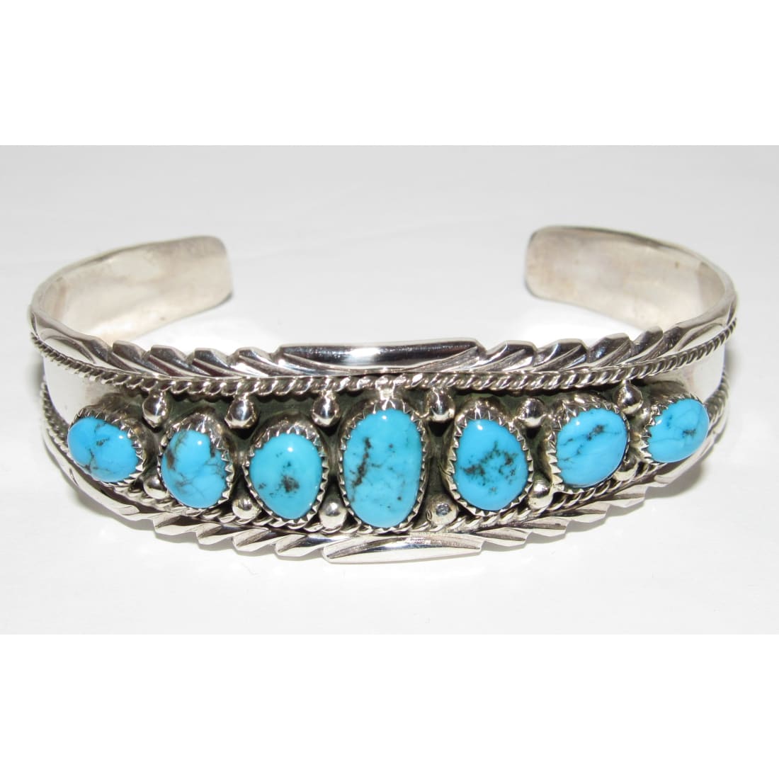 Navajo Kingman Turquoise Cluster Cuff Bracelet A. Chapo