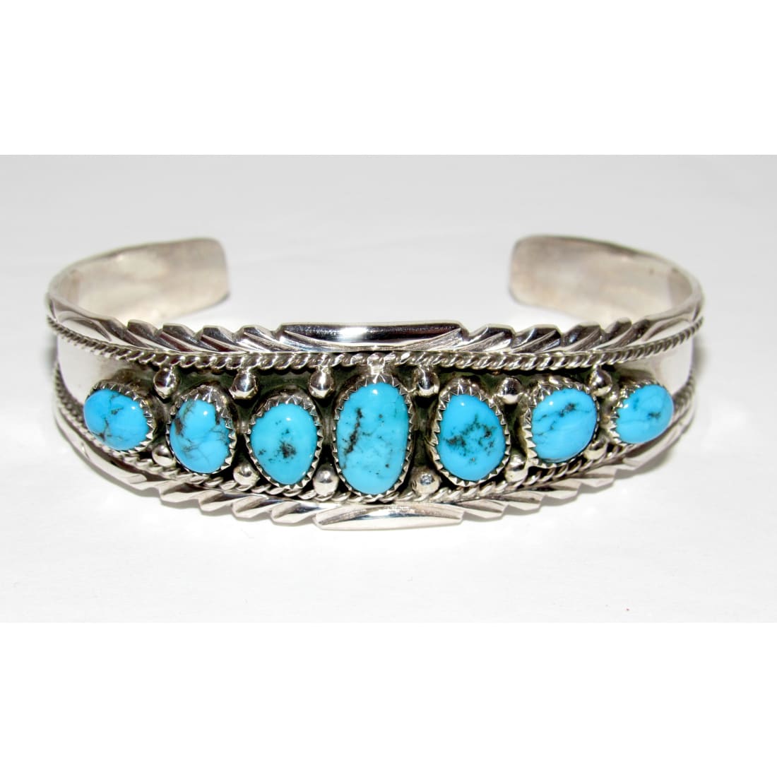 Navajo Kingman Turquoise Cluster Cuff Bracelet A. Chapo