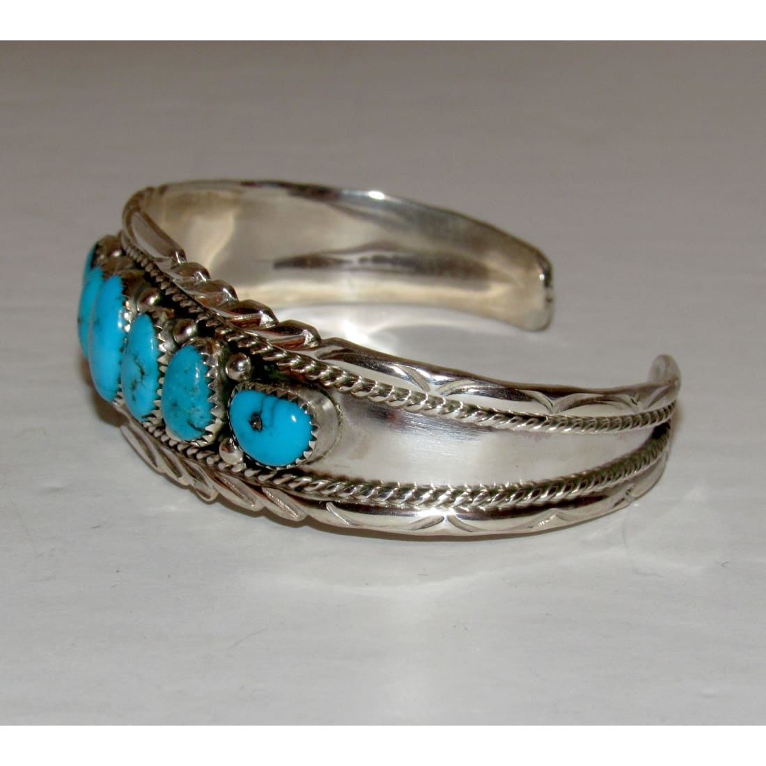 Navajo Kingman Turquoise Cluster Cuff Bracelet A. Chapo