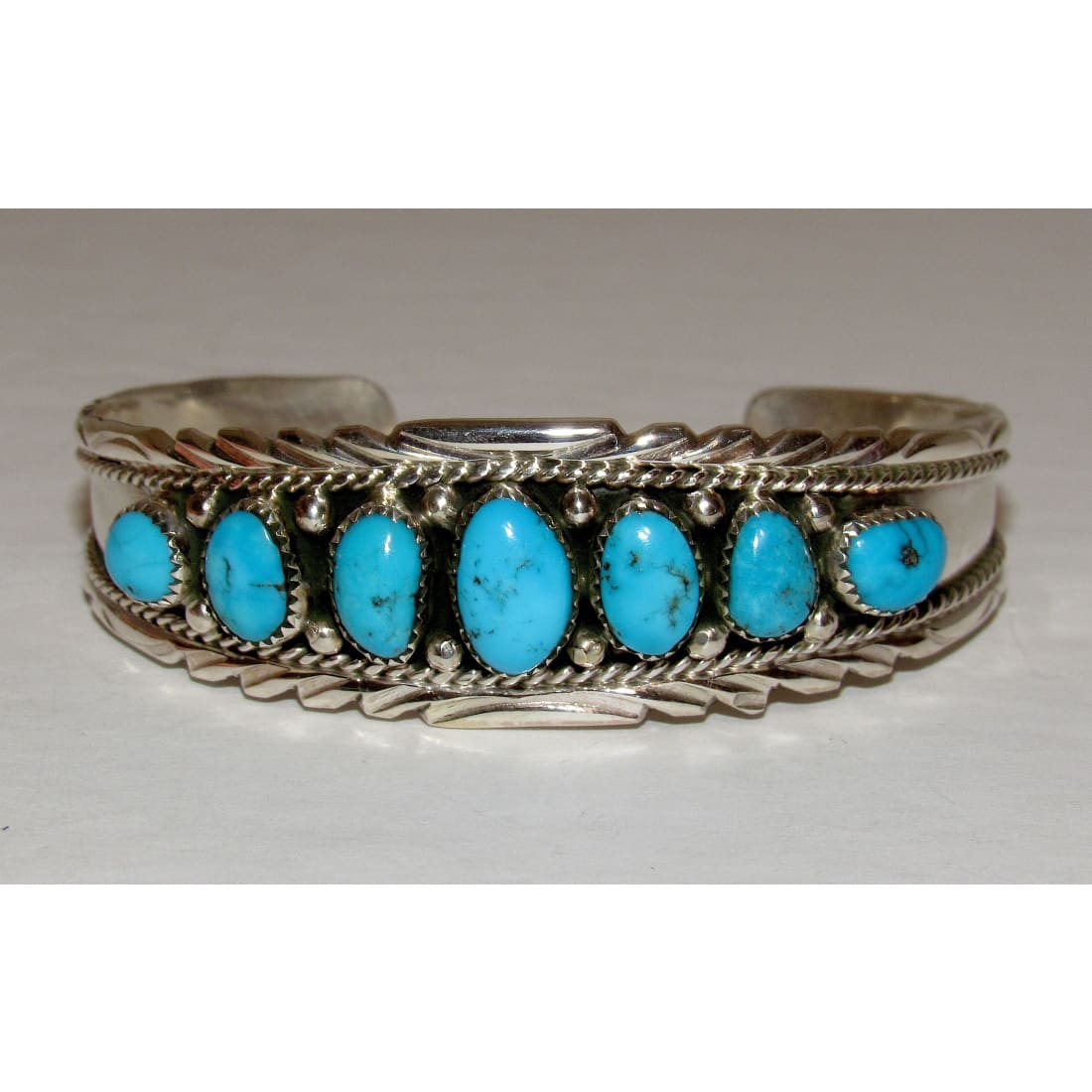 Navajo Kingman Turquoise Cluster Cuff Bracelet A. Chapo