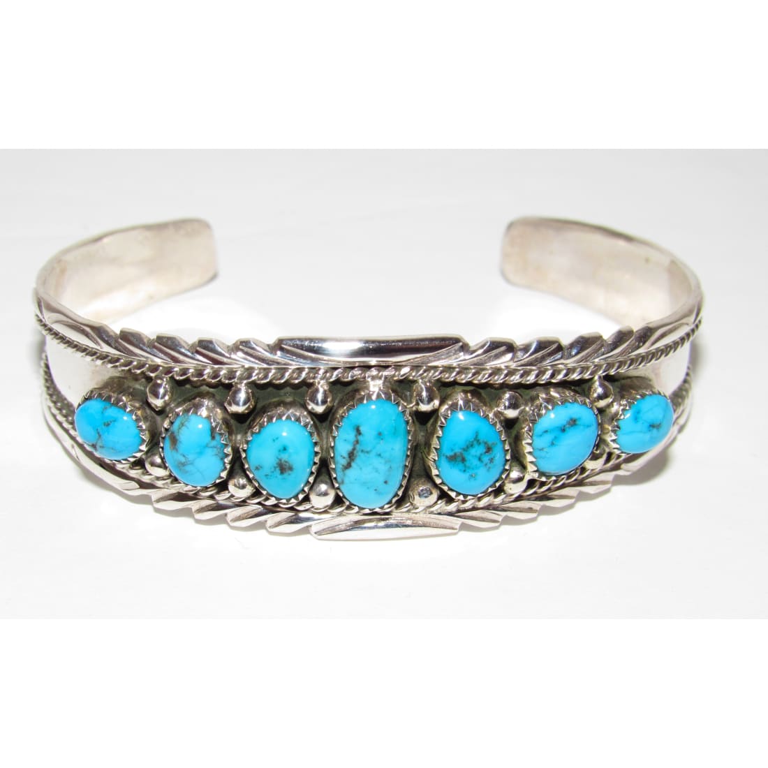 Navajo Kingman Turquoise Cluster Cuff Bracelet A. Chapo