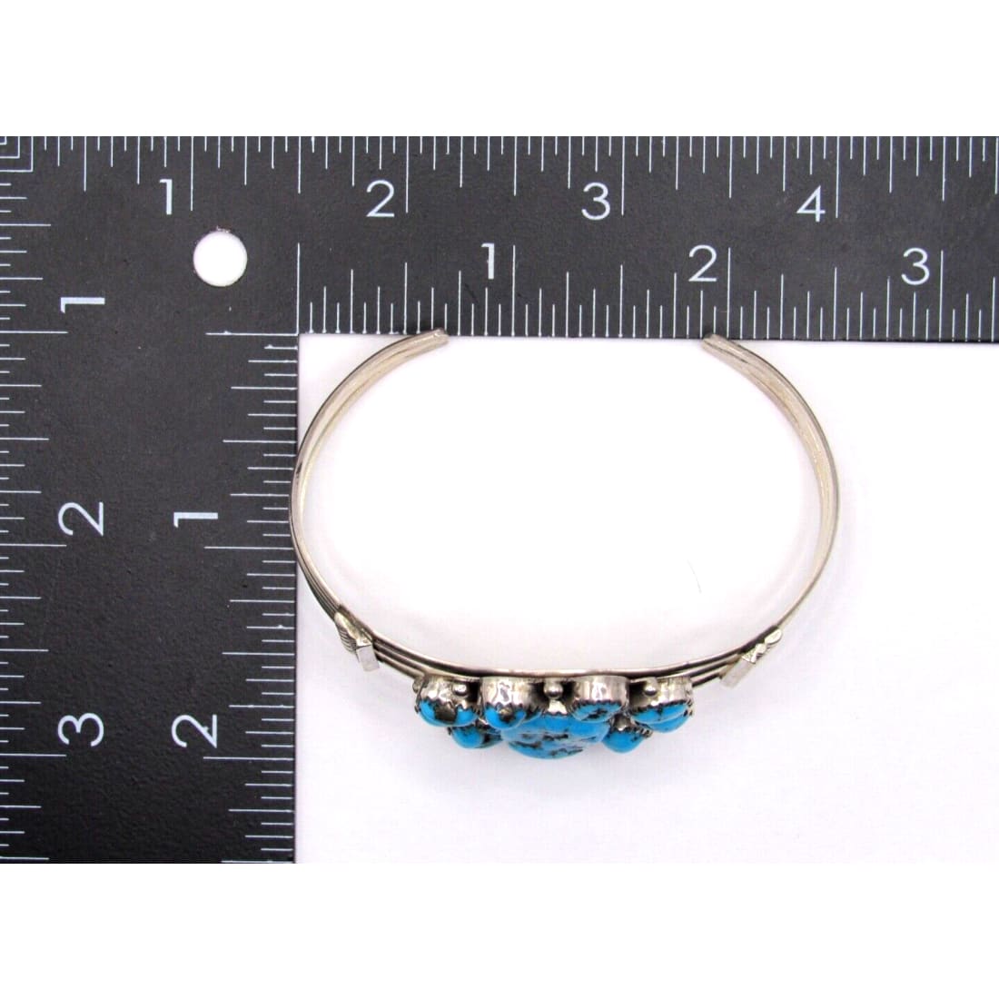 Navajo Kingman Turquoise Cluster Cuff Bracelet Sterling