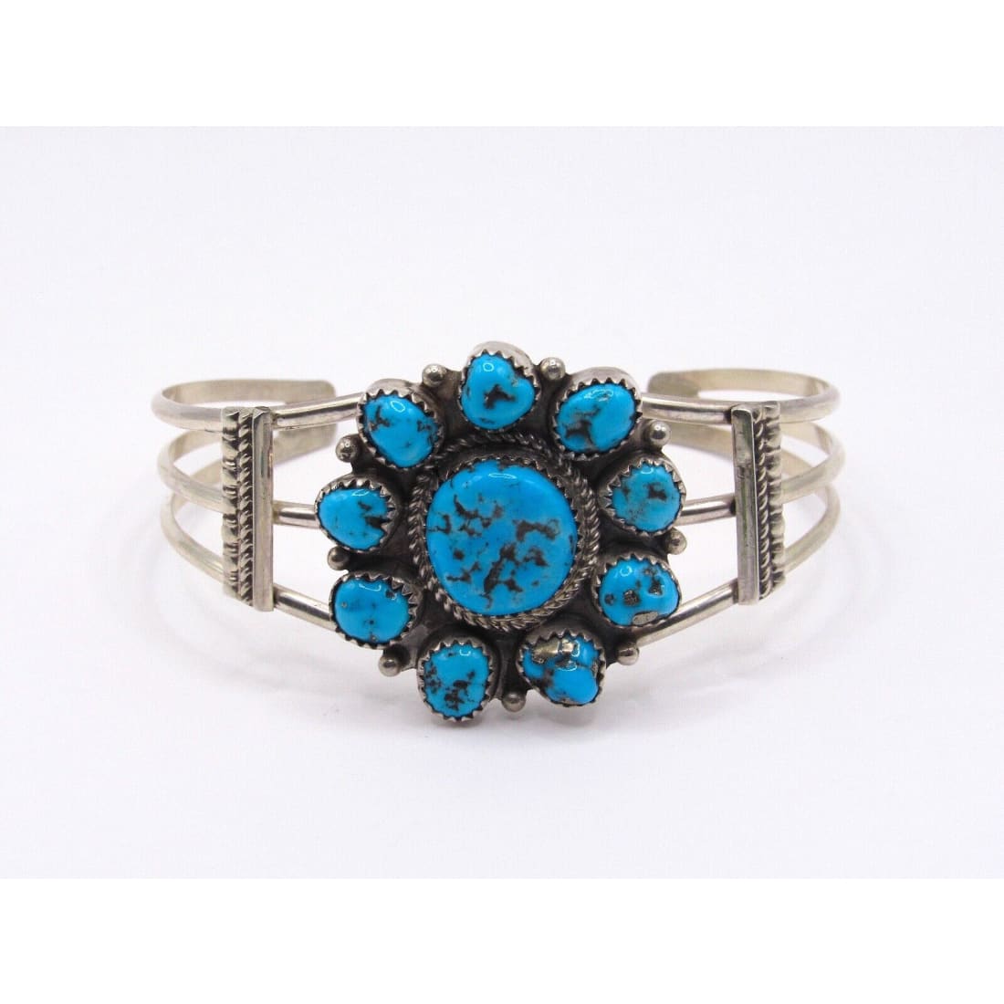 Navajo Kingman Turquoise Cluster Cuff Bracelet Sterling