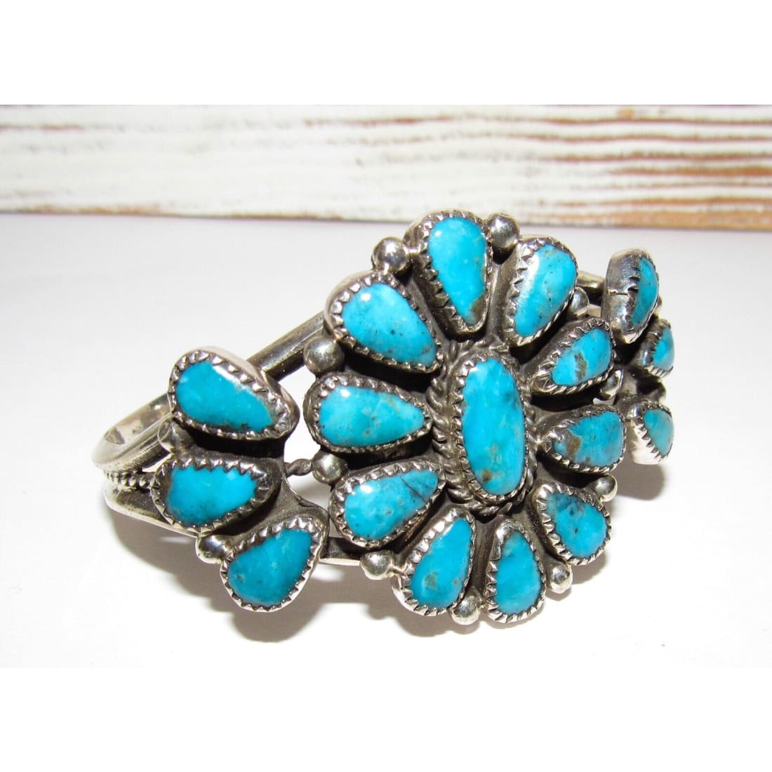 Navajo Kingman Turquoise Cluster Cuff Bracelet Sterling