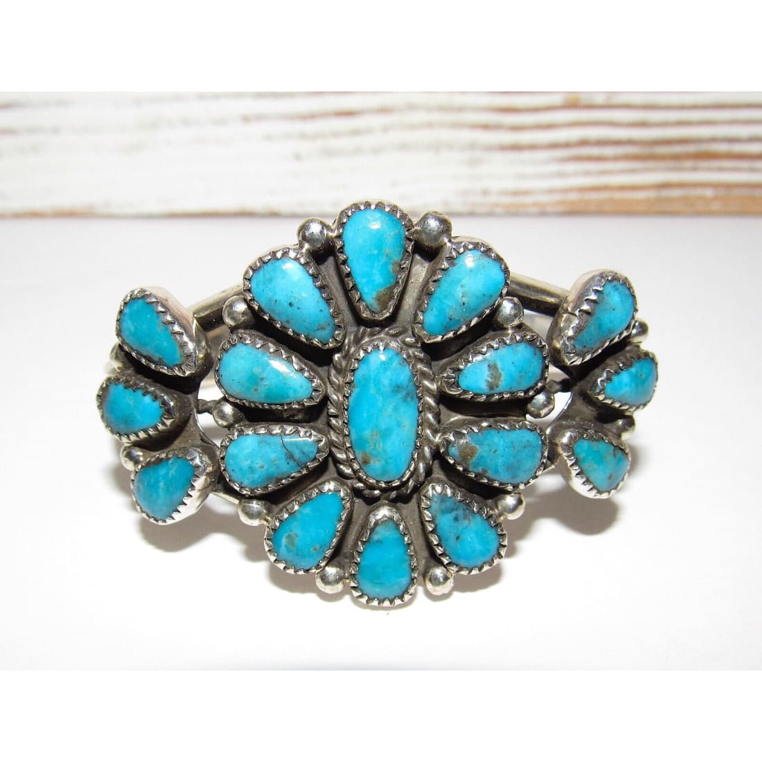 Navajo Kingman Turquoise Cluster Cuff Bracelet Sterling