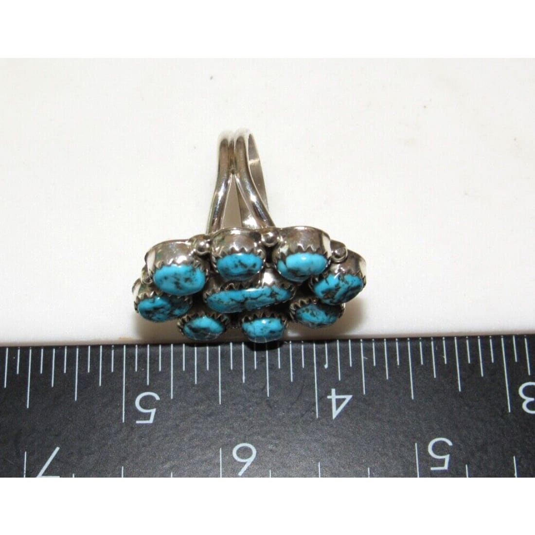 Navajo Kingman Turquoise Cluster Ring Sz 9.5 Sterling Silver