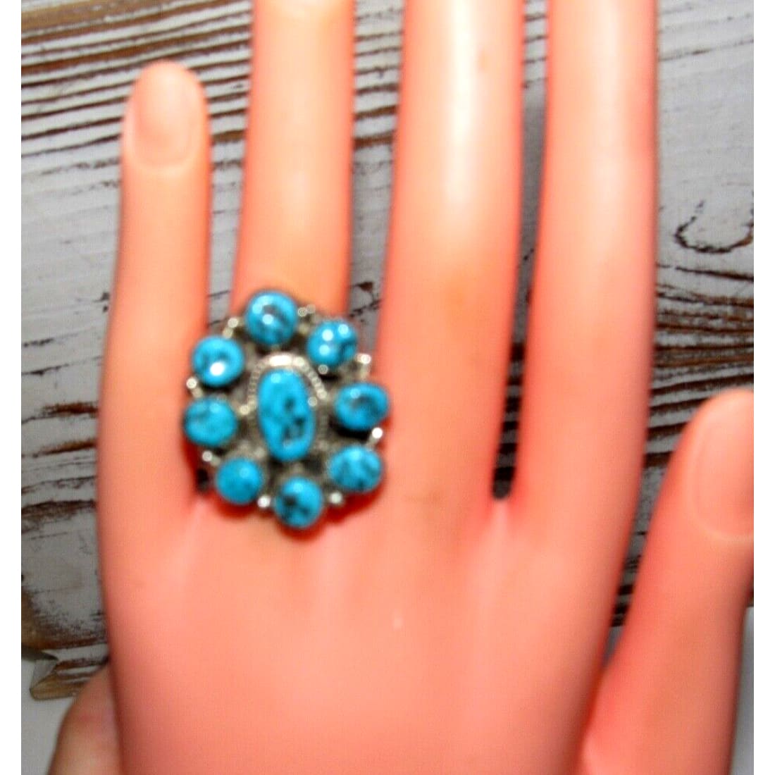 Navajo Kingman Turquoise Cluster Ring Sz 9.5 Sterling Silver