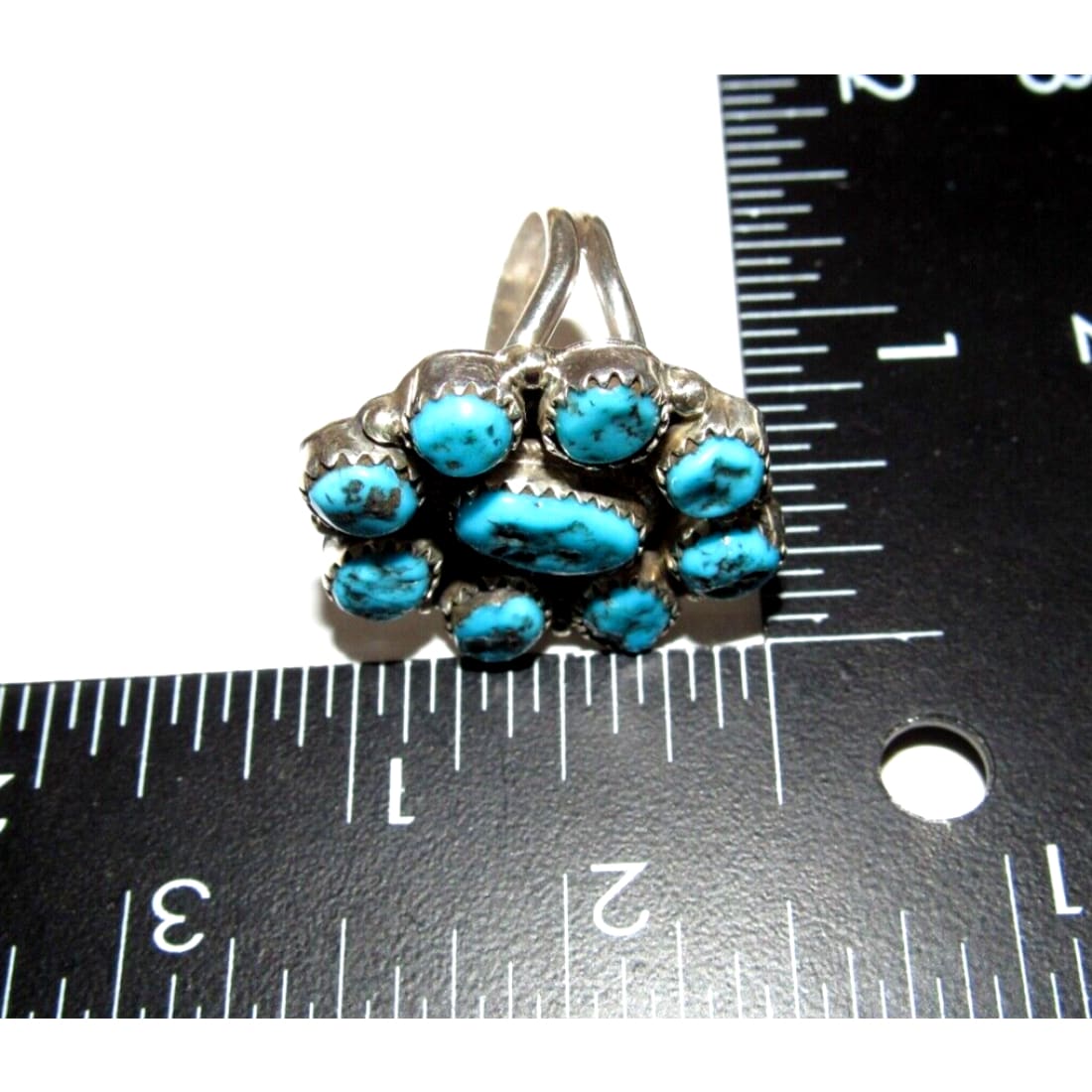Navajo Kingman Turquoise Cluster Ring Sz 9.5 Sterling Silver