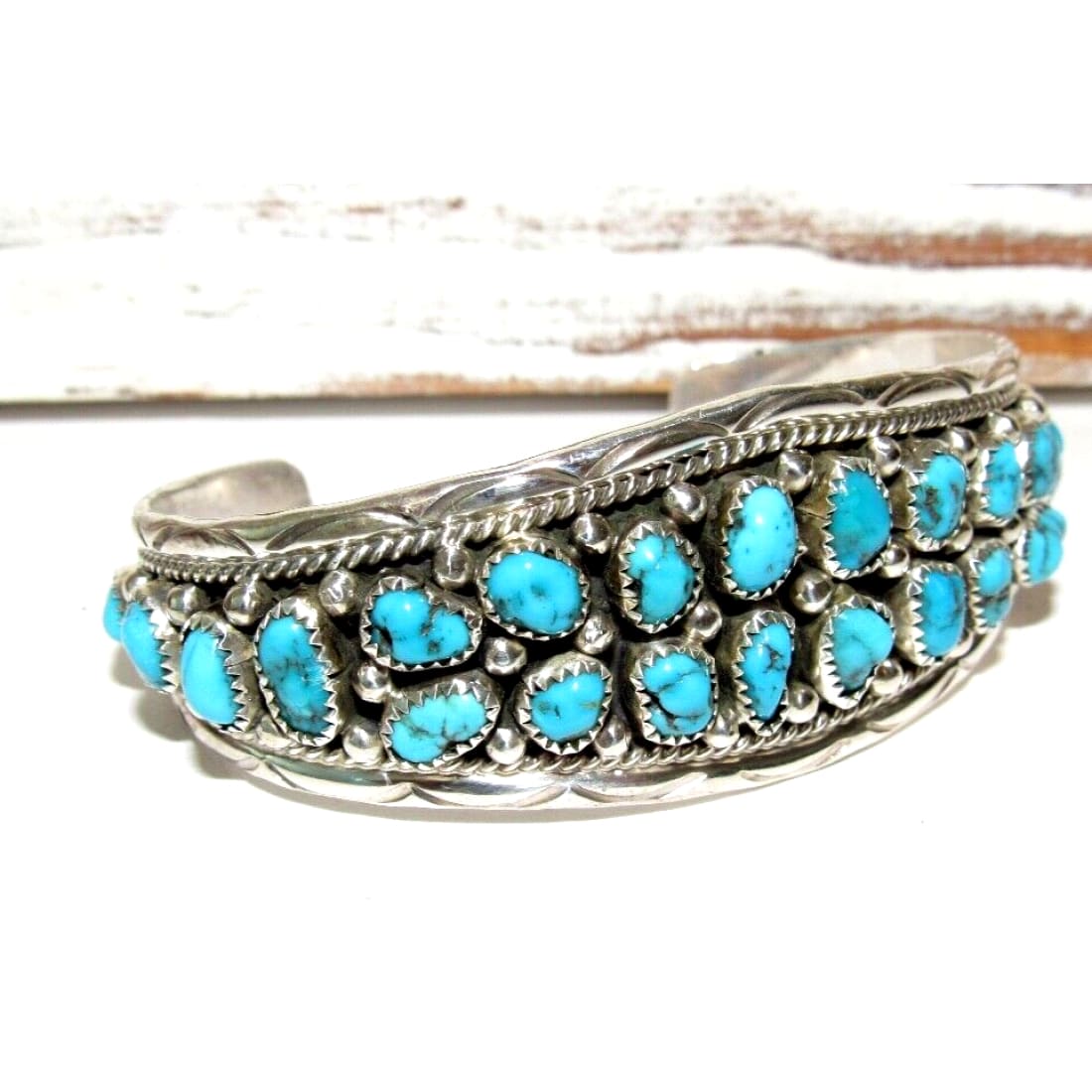 Navajo Kingman Turquoise Cuff Cluster Bracelet Sterling