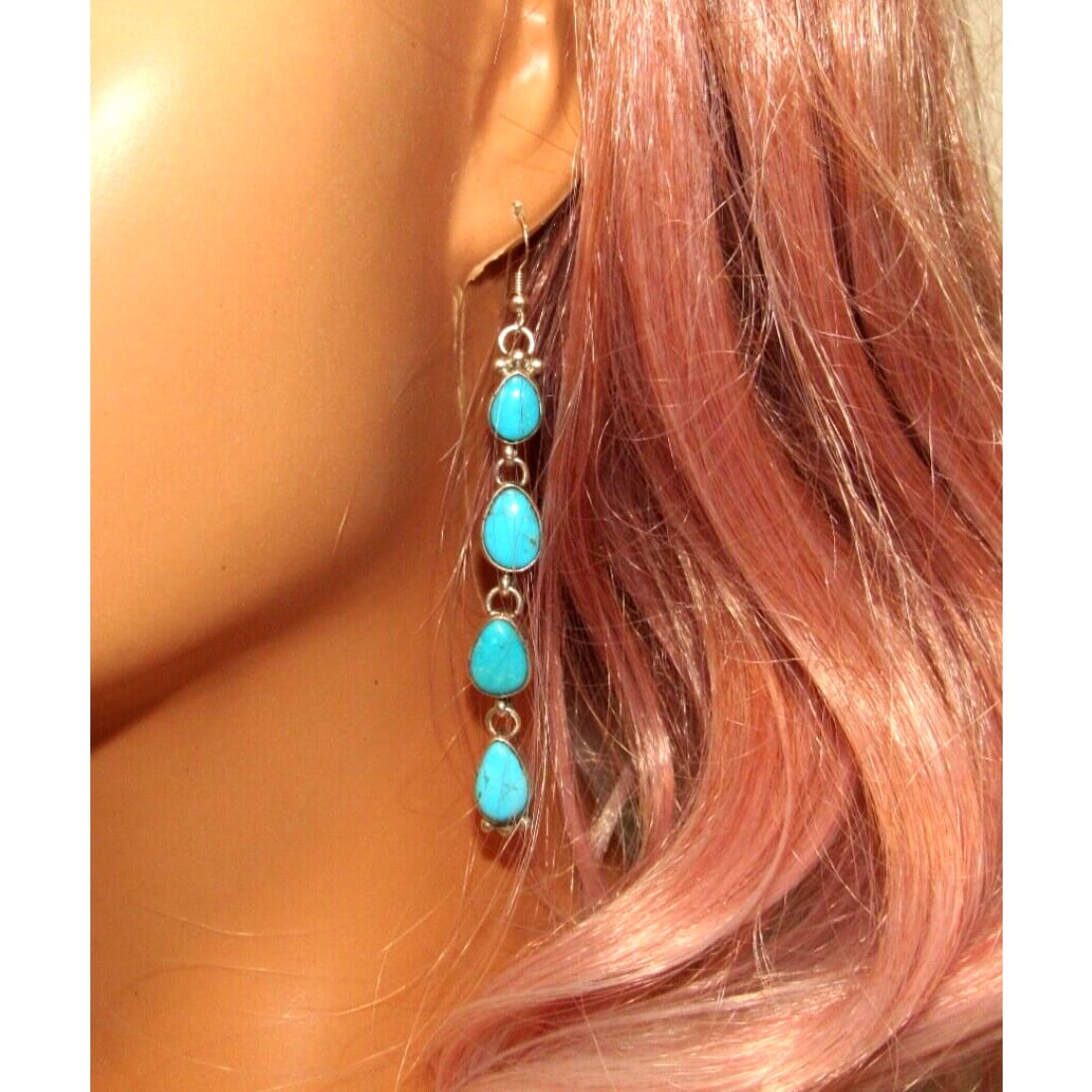 Navajo Kingman Turquoise Dangle Earrings Sterling Silver