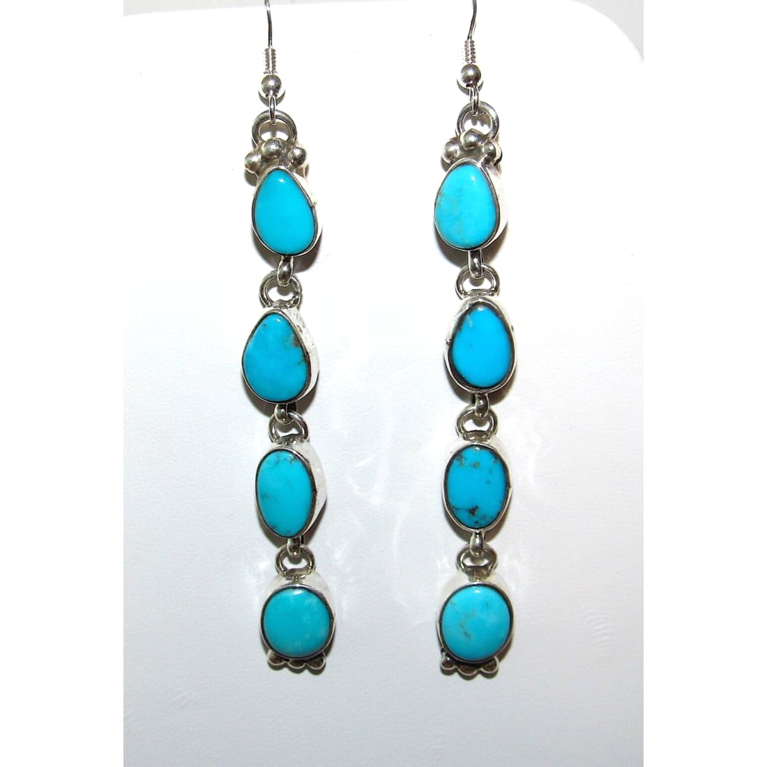 Navajo Kingman Turquoise Dangle Earrings Sterling Silver