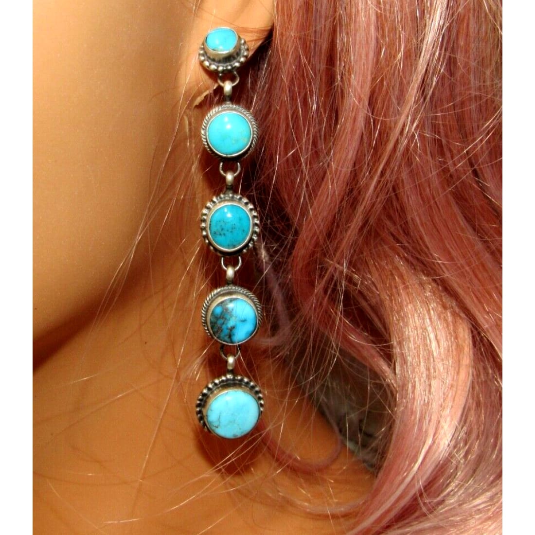 Navajo Kingman Turquoise Dangle Earrings Sterling Silver