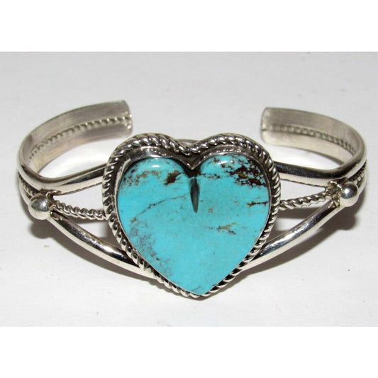 Navajo Kingman Turquoise Heart Cuff Bracelet Marcella James