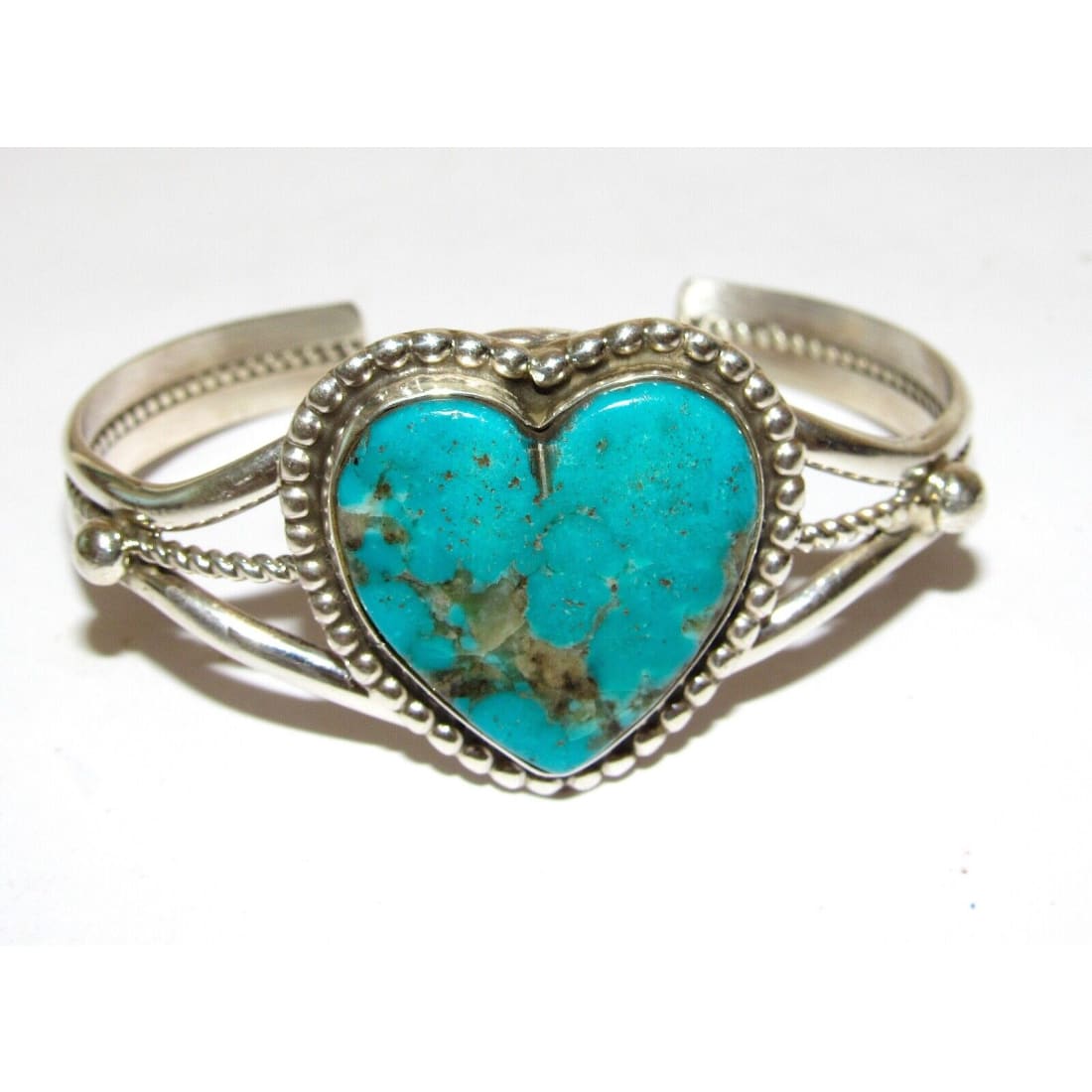 Navajo Kingman Turquoise Heart Cuff Bracelet Marcella James