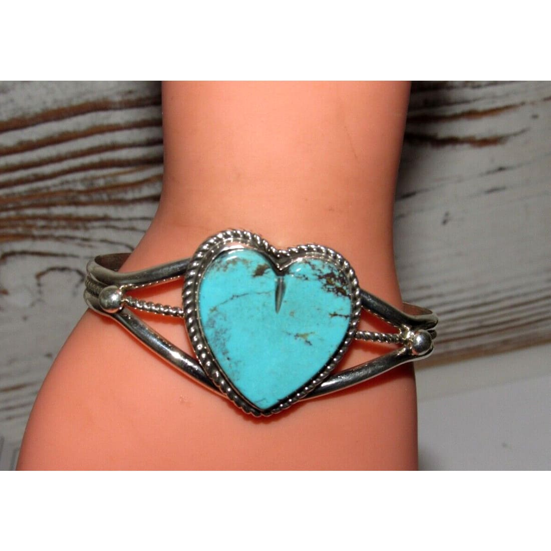 Navajo Kingman Turquoise Heart Cuff Bracelet Marcella James