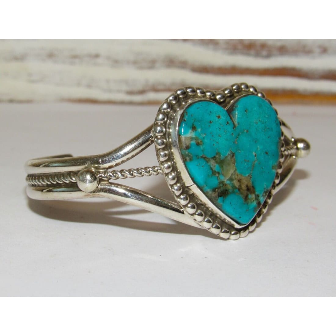 Navajo Kingman Turquoise Heart Cuff Bracelet Marcella James
