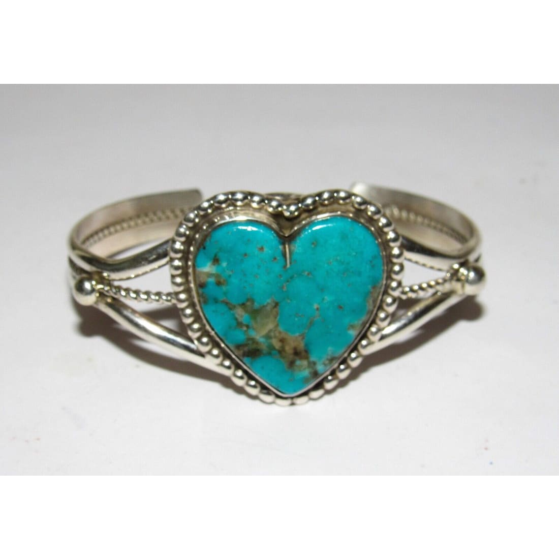 Navajo Kingman Turquoise Heart Cuff Bracelet Marcella James