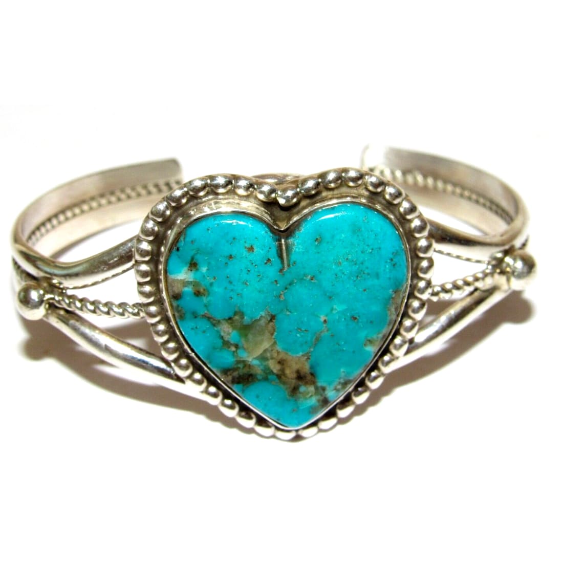 Navajo Kingman Turquoise Heart Cuff Bracelet Marcella James